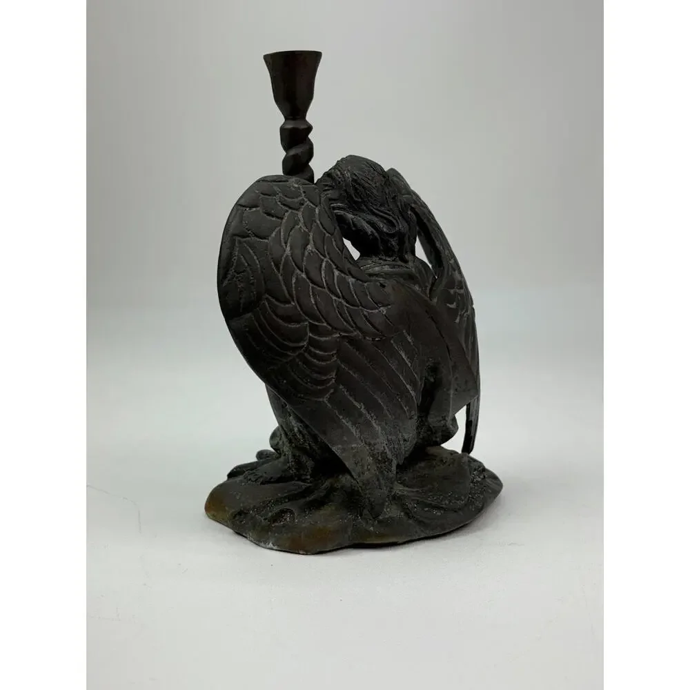 Everhart Patinated Angel Candle Holder Signed Empire Bronze Sculpture Statue